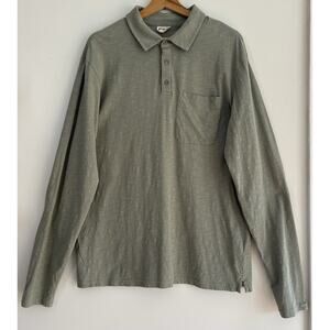 PACT Organic Cotton Polo Shirt Long Sleeve Jersey Slub Knit Mens L Green Casual